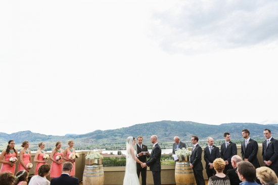 Outdoor wedding ceremony with mountains background