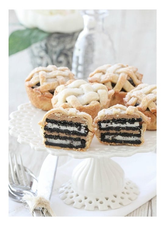 Oreo and Peanut Butter Layered Baby Lattice Pies