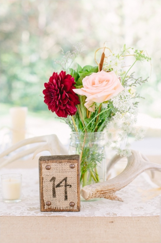 wood block and burlap table numbers