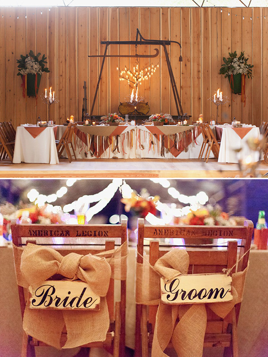 sweetheart table bride and groom signs