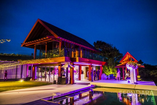Night view of modern pavilion building event venue