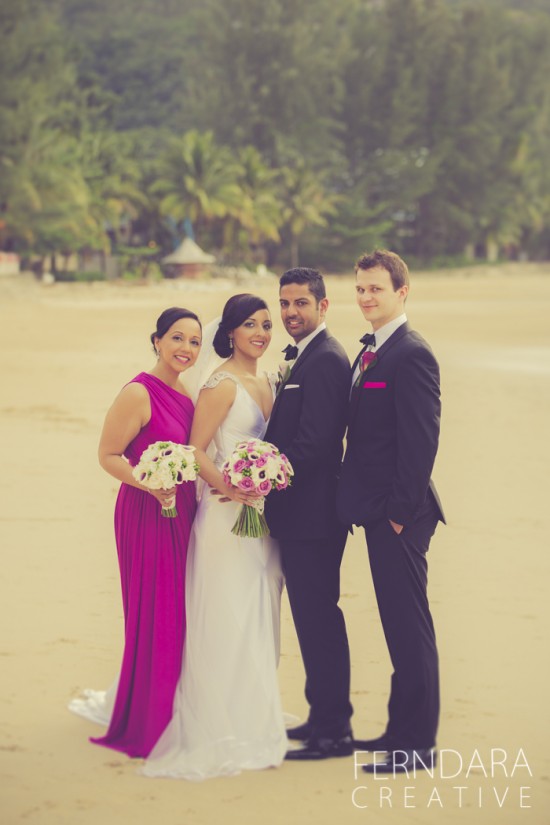 Beach wedding party bride groom bridesmaid groomsman