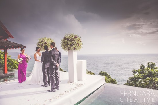 Bride and groom at ocean view destination wedding