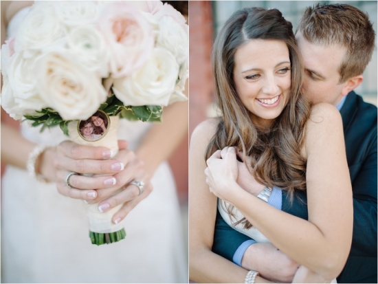 Bride and groom on wedding day sharing a tender moment