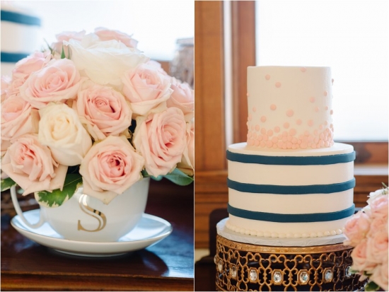 Elegant wedding decor featuring roses and a decorated cake