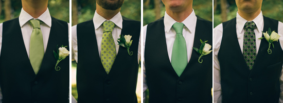 Four men with vests and green ties, ideal for a wedding