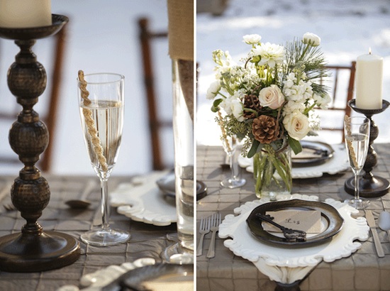 Elegant wedding table setting with champagne and flowers
