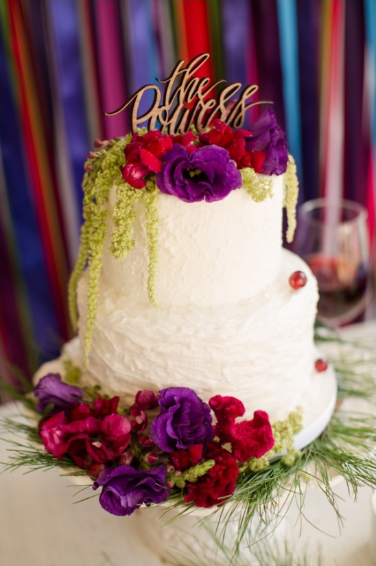 floral topped wedding cake