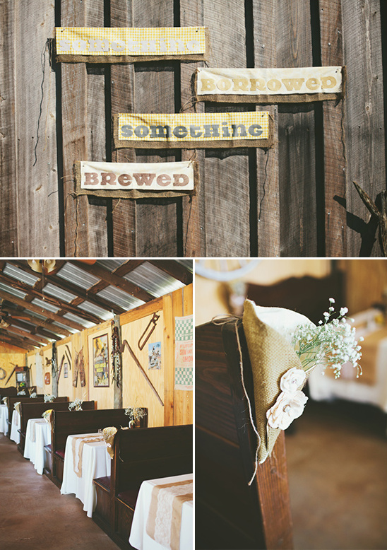 something borrowed something brewed sign and dinner style seating