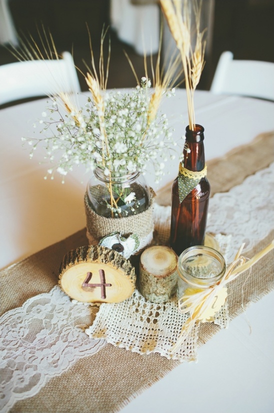 Rustic wedding table centerpiece with natural decorations