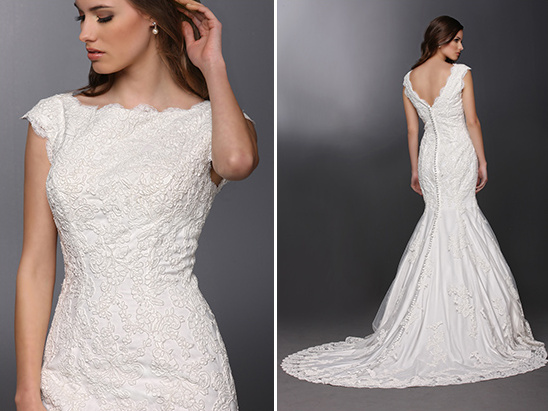 Elegant lace mermaid wedding dress with cap sleeves