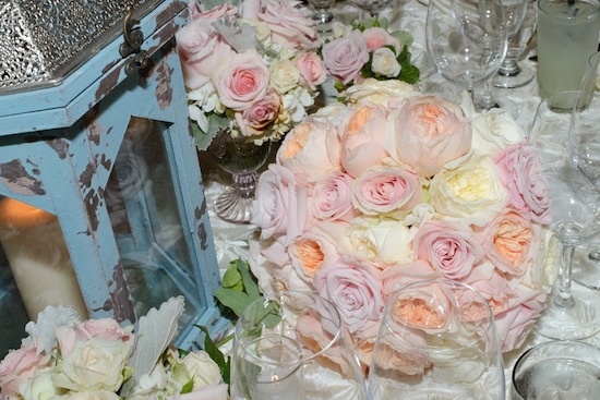 Beautiful pink and white roses centerpiece