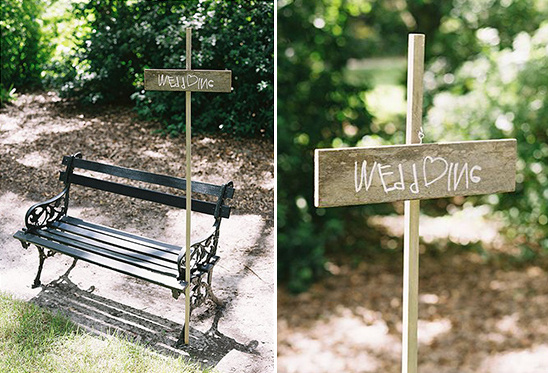 cute wedding bench and sign