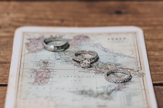 Wedding rings on vintage map