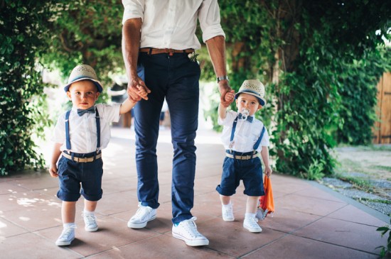 Father and sons in matching outfits