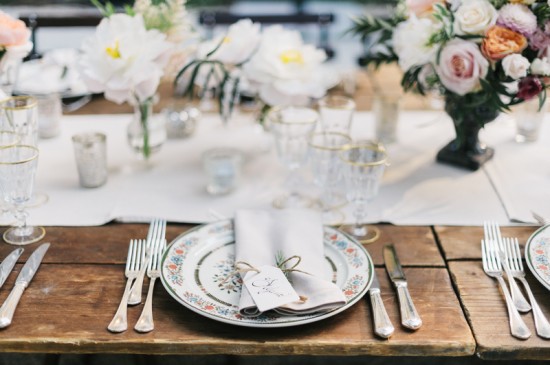 Elegant wedding table setting with floral decor
