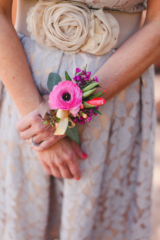 pink corsage for the mother of the bride