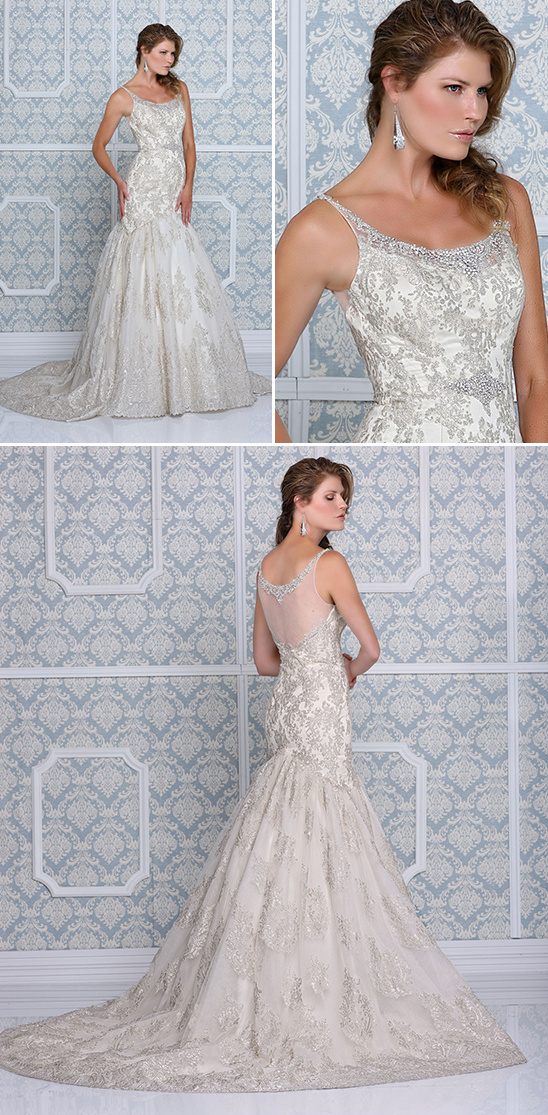 mermaid style wedding gown with straps and embellishments