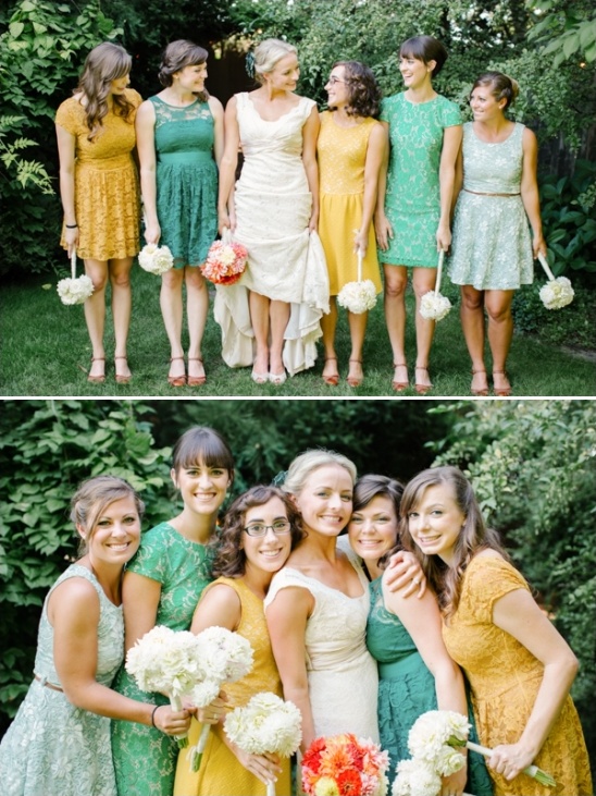 assorted yellow and green bridesmaids