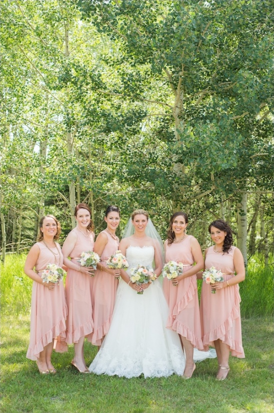 pink ruffled bridesmaids dresses