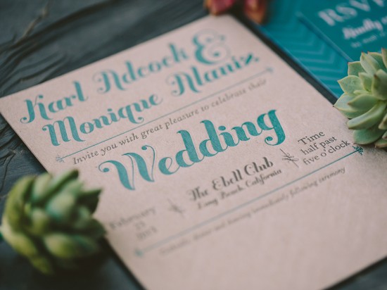 Monique & Karl Teal and Chipboard Letterpress Wedding Invitation Suite