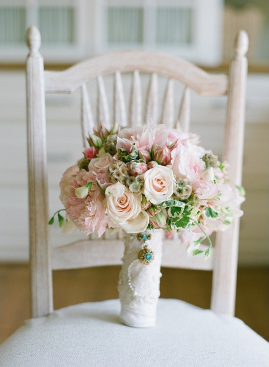 pink and green vintage wedding bouquet