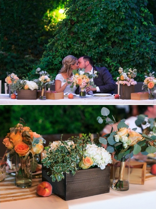 peach and white floral box centerpieces