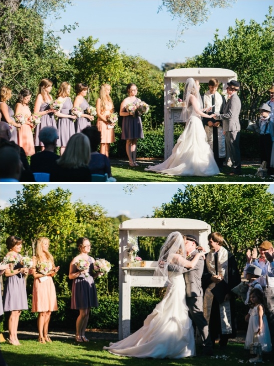 Outdoor wedding ceremony with bridal party