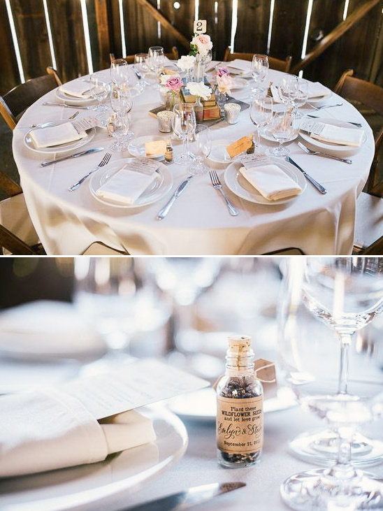 Rustic wedding table setting with floral centerpiece