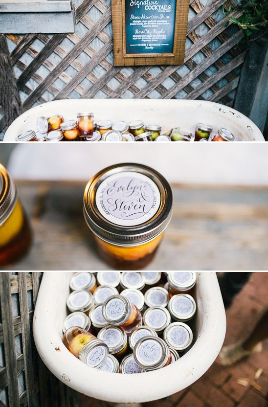 Wedding cocktail jars with Emily & Steven's names