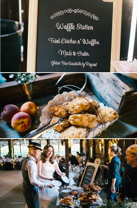 Wedding buffet with fried chicken and waffles