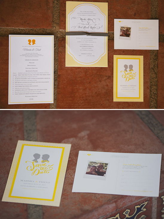 yellow silhouette wedding invite