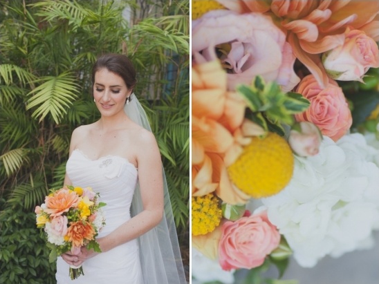 orange, yellow, pink wedding bouquet