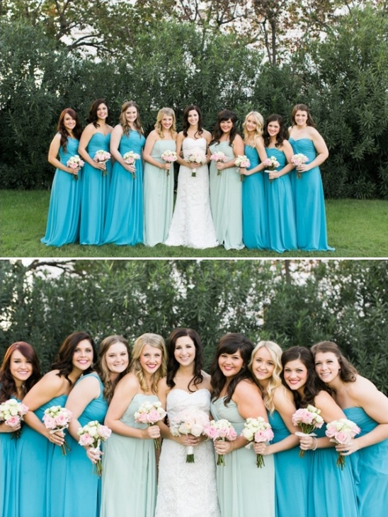 mint and blue bridesmaids dresses