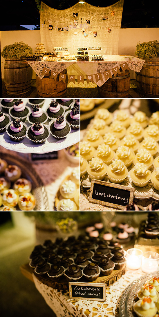 rustic dessert table with many mini cupcakes