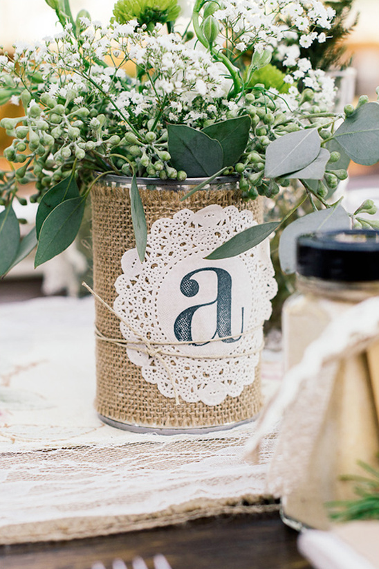 can with burlap and doillie