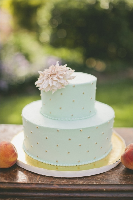 mint and gold polka dot wedding cake