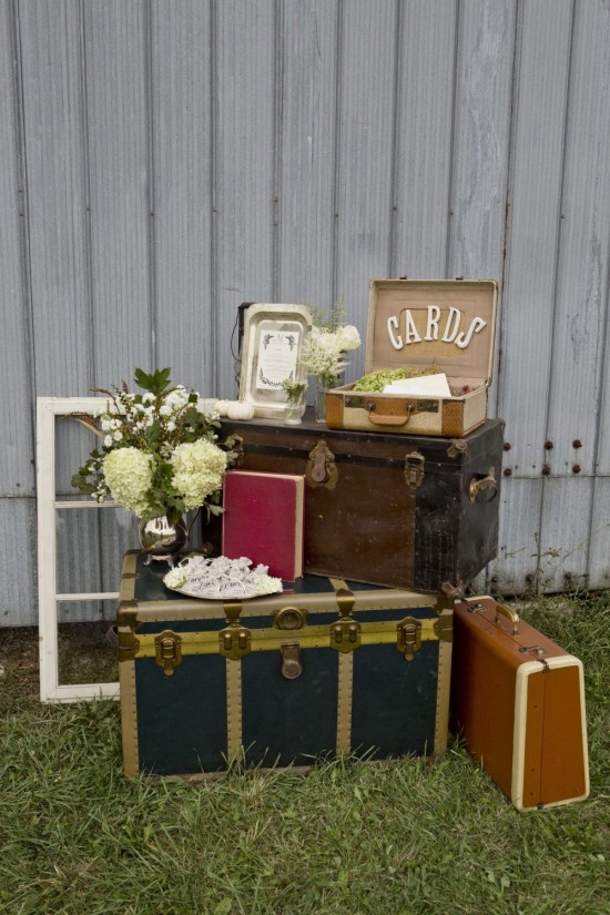 Vintage suitcases wedding card display
