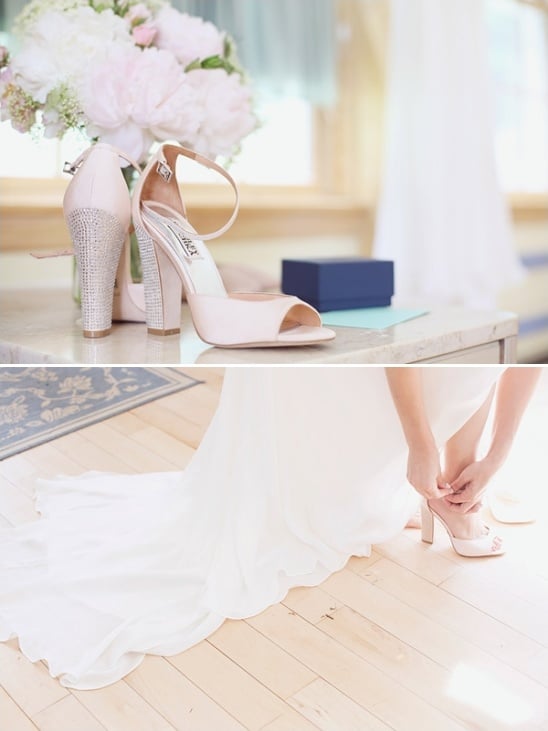 blush pink and rhinestone wedding shoes