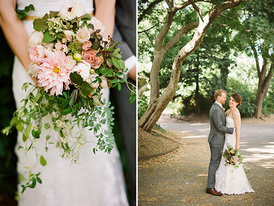 Beautiful wedding bouquet, pink flowers and greenery