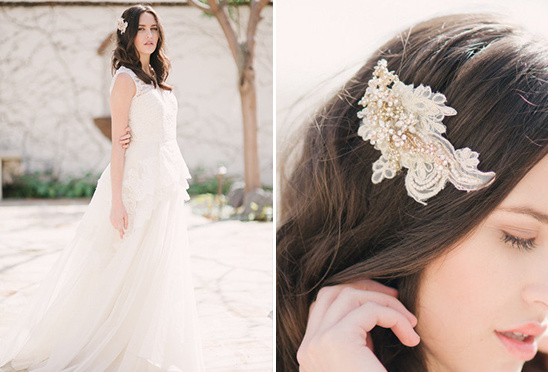 Elegant bride wearing beautiful lace hairpiece