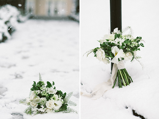 Winter wedding bouquets in snow