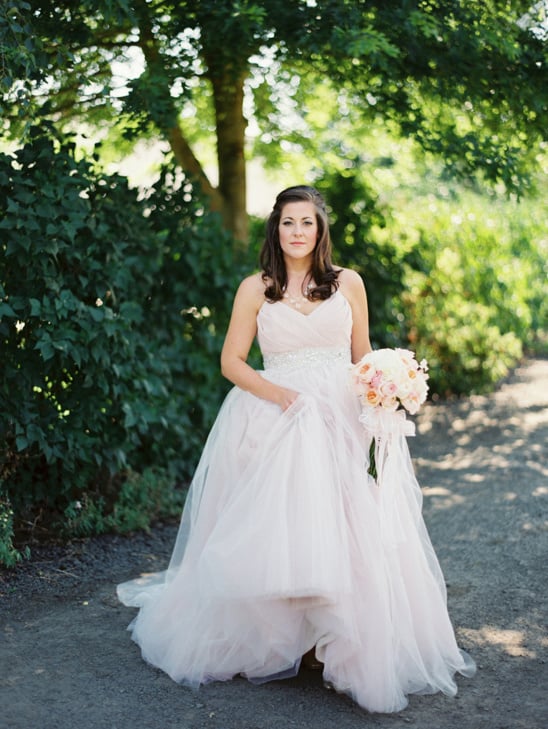 soft pink Haley Paige wedding gown