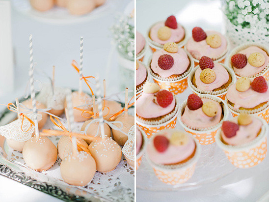 orange and pink wedding desserts