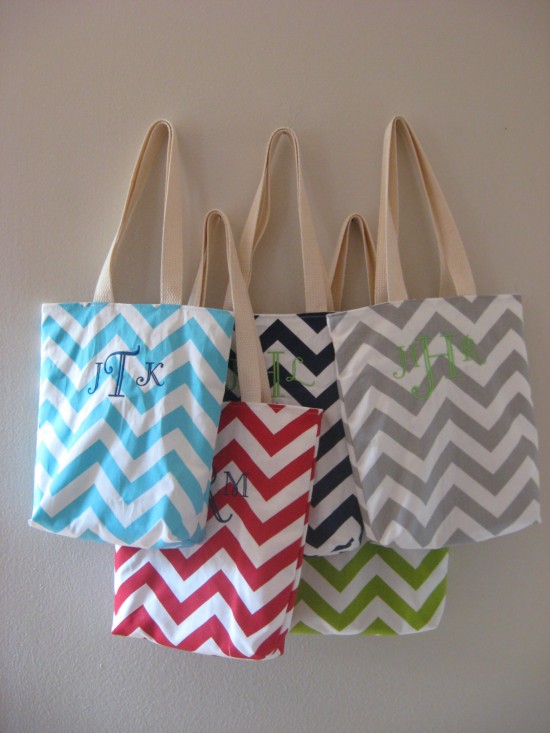 Chevron pattern personalized tote bags with initials