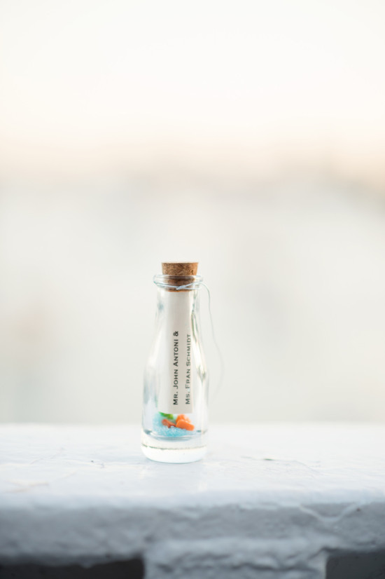 Message in a bottle wedding invitation closeup shot