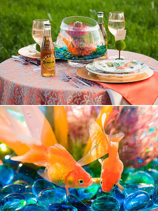 gold fish as a wedding centerpiece