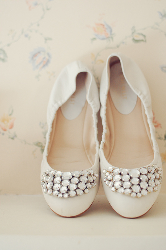cream bejeweled wedding shoes