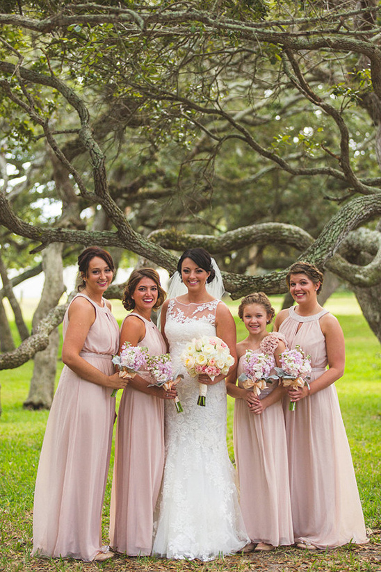 floor length pink bridesmaids dresses