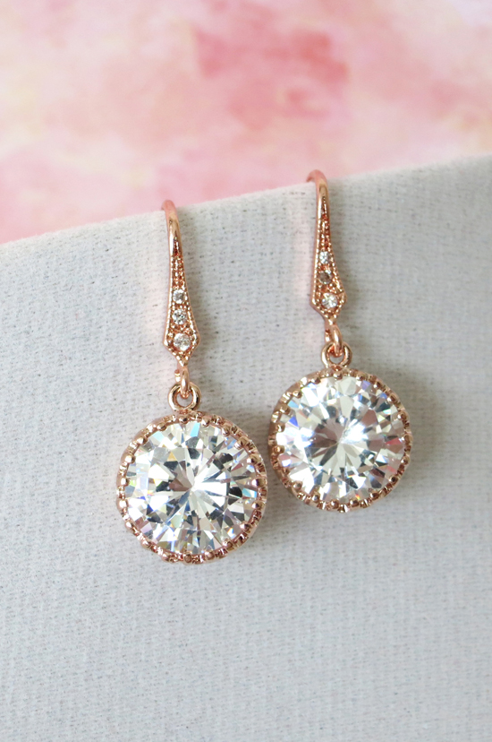 Rose gold drop earrings with clear stones